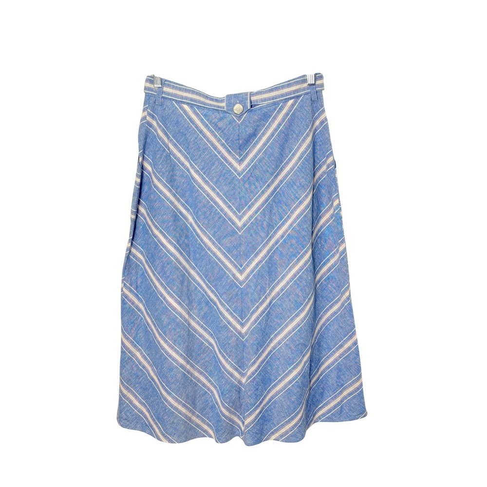 Womens Striped Linen Blend Button Front Skirt Size S Preppy Academia Nautical - Picture 2 of 9